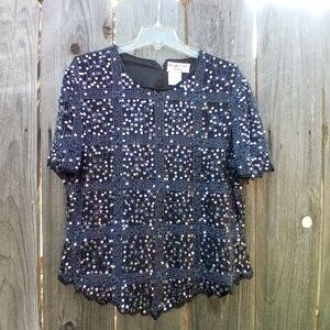 PAPELL BOUTIQUE EVENING BLOUSE WOMENS SZ S BLACK SEQUIN SILK SHORT SLEEVE ZIP